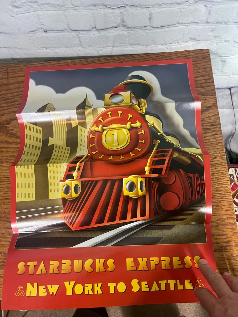 Starbucks Holiday Express Train with working lights and poster like new 2003